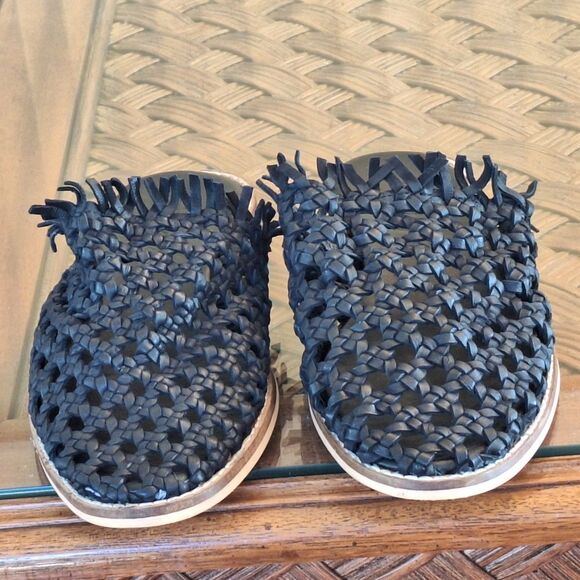 Free People sz 8 Black Leather Mirage Mule Flats Braided Sandal EU 38 Boho Comfy - Picture 5 of 16